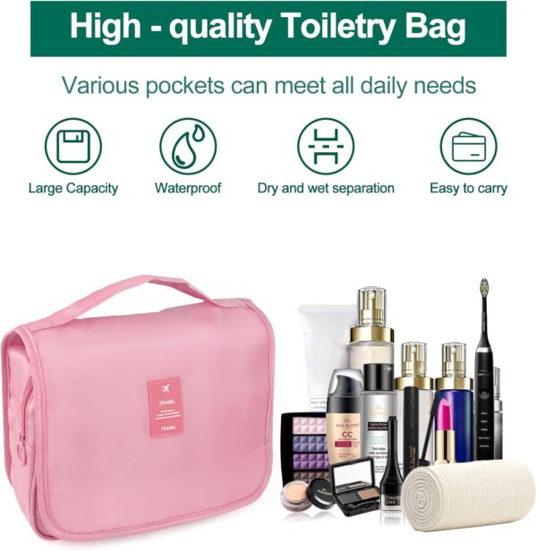 Hanging toiletry bag for Women,makeup travel bag,with Jewelry Organizer Compartment,Large Cosmetic Bag Travel Organizer for Bathroom Shower Accessories (pink, Large) - Image 6