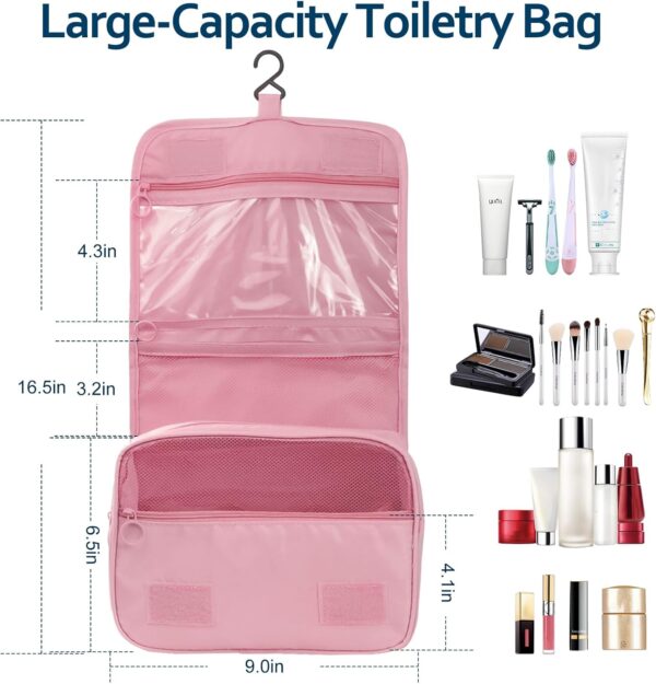 Hanging toiletry bag for Women,makeup travel bag,with Jewelry Organizer Compartment,Large Cosmetic Bag Travel Organizer for Bathroom Shower Accessories (pink, Large) - Image 9