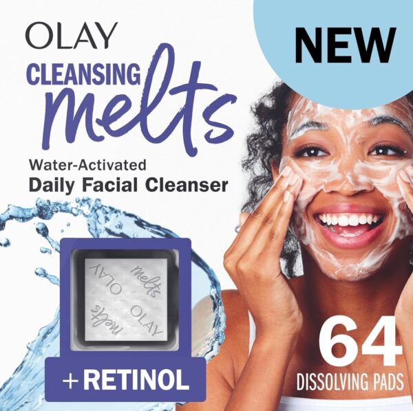 Olay Cleansing Melts + Retinol Face Cleanser, 64 ct. total (2 x 32 ct.), Water-Activated Face Wash to Clean, Tone, and Refresh